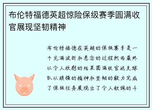 布伦特福德英超惊险保级赛季圆满收官展现坚韧精神 布伦特福德英超惊险保级赛季圆满收官展现坚韧精神